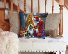 Load image into Gallery viewer, Australian Shepherd and Santa Claus Throw Pillow - 14x14 Decorative Pillow – Art for Your Home &amp; Patio