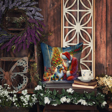 Load image into Gallery viewer, Australian Shepherd and Santa Claus Throw Pillow