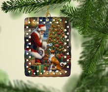 Load image into Gallery viewer, Basenji and Santa Claus Porcelain Ornament