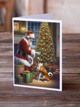 Load image into Gallery viewer, Basenji and Santa Claus Greeting Cards - Blank Note Cards – 8-Pack of Artist-Designed Cards with Envelopes