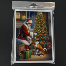 Load image into Gallery viewer, Basenji and Santa Claus Greeting Cards - Blank Note Cards – 8-Pack of Artist-Designed Cards with Envelopes