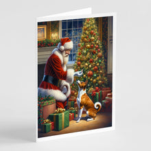 Load image into Gallery viewer, Basenji and Santa Claus Greeting Cards - Blank Note Cards – 8-Pack of Artist-Designed Cards with Envelopes