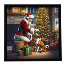 Load image into Gallery viewer, Basenji and Santa Claus Framed Metal Print