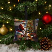 Load image into Gallery viewer, Basenji and Santa Claus Hanging Square Fabric Ornament 3.5 × 3.5