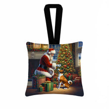 Load image into Gallery viewer, Basenji and Santa Claus Hanging Square Fabric Ornament 3.5 × 3.5
