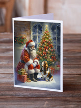Load image into Gallery viewer, Basset Hound and Santa Claus Greeting Cards - Blank Note Cards – 8-Pack of Artist-Designed Cards with Envelopes