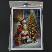 Load image into Gallery viewer, Basset Hound and Santa Claus Greeting Cards - Blank Note Cards – 8-Pack of Artist-Designed Cards with Envelopes