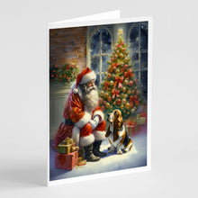 Load image into Gallery viewer, Basset Hound and Santa Claus Greeting Cards - Blank Note Cards – 8-Pack of Artist-Designed Cards with Envelopes
