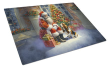 Load image into Gallery viewer, Basset Hound and Santa Claus Glass Cutting Boards – Durable, Decorative Kitchen Art