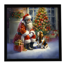 Load image into Gallery viewer, Basset Hound and Santa Claus Framed Metal Print