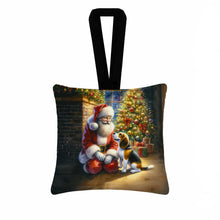 Load image into Gallery viewer, Beagle and Santa Claus Hanging Square Fabric Ornament 3.5 × 3.5