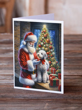 Load image into Gallery viewer, Bedlington Terrier and Santa Claus Greeting Cards - Blank Note Cards – 8-Pack of Artist-Designed Cards with Envelopes