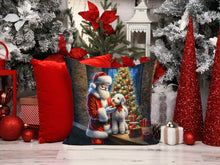 Load image into Gallery viewer, Bedlington Terrier and Santa Claus Throw Pillow - 14x14 Decorative Pillow – Art for Your Home &amp; Patio