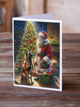 Load image into Gallery viewer, Belgian Malinois and Santa Claus Greeting Cards - Blank Note Cards – 8-Pack of Artist-Designed Cards with Envelopes