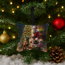Load image into Gallery viewer, Belgian Malinois and Santa Claus Hanging Square Fabric Ornament 3.5 × 3.5