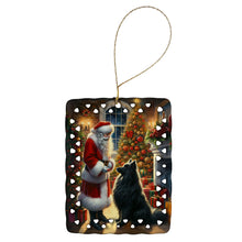 Load image into Gallery viewer, Belgian Sheepdog and Santa Claus Porcelain Ornament