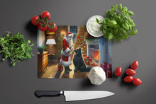 Load image into Gallery viewer, Belgian Sheepdog and Santa Claus Glass Cutting Boards – Durable, Decorative Kitchen Art