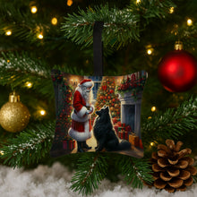 Load image into Gallery viewer, Belgian Sheepdog and Santa Claus Hanging Square Fabric Ornament 3.5 × 3.5