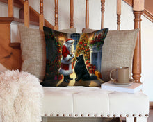 Load image into Gallery viewer, Belgian Sheepdog and Santa Claus Throw Pillow - 14x14 Decorative Pillow – Art for Your Home &amp; Patio
