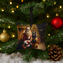 Load image into Gallery viewer, Belgian Tervuren and Santa Claus Hanging Square Fabric Ornament 3.5 × 3.5