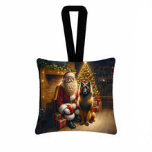 Load image into Gallery viewer, Belgian Tervuren and Santa Claus Hanging Square Fabric Ornament 3.5 × 3.5