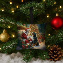 Load image into Gallery viewer, Bernese Mountain Dog and Santa Claus Hanging Square Fabric Ornament 3.5 × 3.5