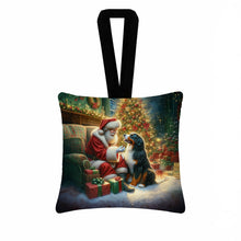 Load image into Gallery viewer, Bernese Mountain Dog and Santa Claus Hanging Square Fabric Ornament 3.5 × 3.5