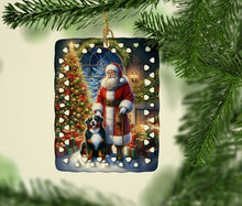 Load image into Gallery viewer, Bernese Mountain Dog and Santa Claus Porcelain Ornament