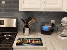 Load image into Gallery viewer, Bernese Mountain Dog and Santa Claus Glass Cutting Boards – Durable, Decorative Kitchen Art