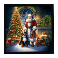 Load image into Gallery viewer, Bernese Mountain Dog and Santa Claus Framed Metal Print