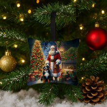 Load image into Gallery viewer, Bernese Mountain Dog and Santa Claus Hanging Square Fabric Ornament 3.5 × 3.5