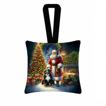 Load image into Gallery viewer, Bernese Mountain Dog and Santa Claus Hanging Square Fabric Ornament 3.5 × 3.5