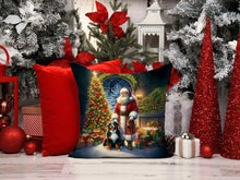 Load image into Gallery viewer, Bernese Mountain Dog and Santa Claus Throw Pillow - 14x14 Decorative Pillow – Art for Your Home &amp; Patio
