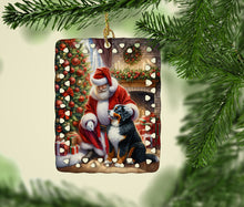 Load image into Gallery viewer, Bernese Mountain Dog and Santa Claus Porcelain Ornament