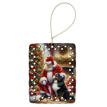 Load image into Gallery viewer, Bernese Mountain Dog and Santa Claus Porcelain Ornament