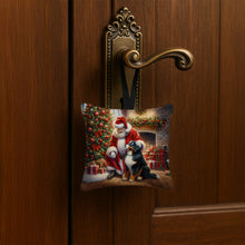 Load image into Gallery viewer, Bernese Mountain Dog and Santa Claus Hanging Square Fabric Ornament 3.5 × 3.5