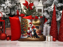 Load image into Gallery viewer, Bernese Mountain Dog and Santa Claus Throw Pillow - 14x14 Decorative Pillow – Art for Your Home &amp; Patio