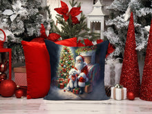 Load image into Gallery viewer, Bichon Frise and Santa Claus Throw Pillow - 14x14 Decorative Pillow – Art for Your Home &amp; Patio