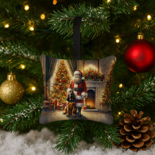 Load image into Gallery viewer, Bloodhound and Santa Claus Hanging Square Fabric Ornament 3.5 × 3.5