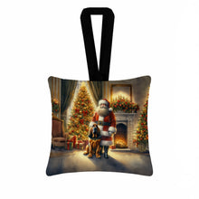 Load image into Gallery viewer, Bloodhound and Santa Claus Hanging Square Fabric Ornament 3.5 × 3.5