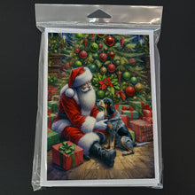 Load image into Gallery viewer, Bluetick Hound and Santa Claus Greeting Cards - Blank Note Cards – 8-Pack of Artist-Designed Cards with Envelopes
