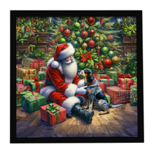 Load image into Gallery viewer, Bluetick Hound and Santa Claus Framed Metal Print