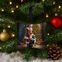 Load image into Gallery viewer, Border Collie and Santa Claus Hanging Square Fabric Ornament 3.5 × 3.5
