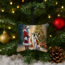 Load image into Gallery viewer, Borzoi and Santa Claus Hanging Square Fabric Ornament 3.5 × 3.5