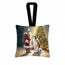 Load image into Gallery viewer, Borzoi and Santa Claus Hanging Square Fabric Ornament 3.5 × 3.5