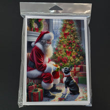 Load image into Gallery viewer, Boston Terrier and Santa Claus Greeting Cards - Blank Note Cards – 8-Pack of Artist-Designed Cards with Envelopes