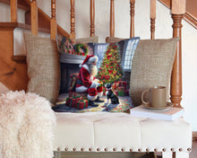 Load image into Gallery viewer, Boston Terrier and Santa Claus Throw Pillow - 14x14 Decorative Pillow – Art for Your Home &amp; Patio