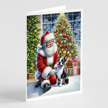 Load image into Gallery viewer, Boston Terrier and Santa Claus Greeting Cards - Blank Note Cards – 8-Pack of Artist-Designed Cards with Envelopes