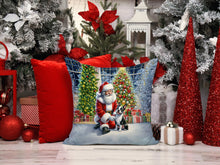 Load image into Gallery viewer, Boston Terrier and Santa Claus Throw Pillow - 14x14 Decorative Pillow – Art for Your Home &amp; Patio