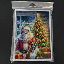 Load image into Gallery viewer, Boxer and Santa Claus Greeting Cards - Blank Note Cards – 8-Pack of Artist-Designed Cards with Envelopes